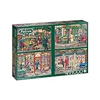 jumbo spiele- corner shops-4x 1000 teile jeu de puzzle, 11329, multicolore