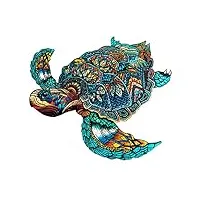 kaayee puzzles en bois, 301pcs tortue puzzle en bois de forme animaux pour adultes, pièces de puzzle en bois de tortue de mer ​de forme unique colorée, avec boîte-cadeau en bois (tortue de mer, l)