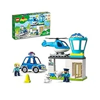 lego 10959 duplo le commissariat et l’hélicoptère de la police, voiture avec gyrophare et sirène, jouet d'Éveil pour enfants dès 2 ans
