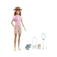 barbie poupée zoologiste (30 cm), tenue et accessoires dont figurines koala et bébé, biberon, stéthoscope, jumelles et porte-bloc, jouet enfant, dès 3 ans, gxv86