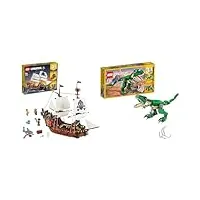 lego 31109 creator bateau pirate 3en1: jouet de construction d'aventure & 31058 creator 3-en-1 le dinosaure féroce, cadeau de noël, jouet dinosaures, figurines, t. rex, triceratops et pterodactyl