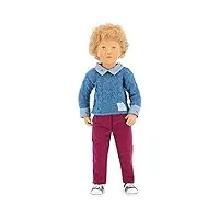 petitcollin vilac - finouche noam - jouet en vinyle et tissu - poupée avec pull bleu à col et pantalon rose - 48 cm pour les enfants - À partir de 3 ans
