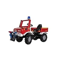 rolly toys rollyunimog uniog avec treuil rollypowerwinch (véhicule à pédale, siège réglable, pneus silencieux, embrayage avant/arrière, camion de pompier), 38299, rouge