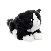 uni-toys - chat avec voix (noir et blanc), couché - 20 cm (longueur) - chaton en peluche - peluche, doudou