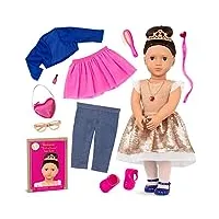 our generation - amora - poupée de 46 cm – cheveux et yeux bruns – 3 tenues et accessoires de coiffure dans un coffret cadeau – jeu de simulation – jouets pour enfants à partir de 3 ans