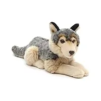 uni-toys - loup gris couché - 30 cm (longueur) - peluche loup lupus - peluche
