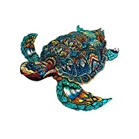 tortue puzzles en bois 631pcs, kaayee puzzle en bois de forme animaux pour adultes, pièces de puzzle en bois de tortue de mer ​de forme unique colorée, avec boîte-cadeau en bois (tortue de mer, xl)