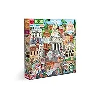 eeboo carton recyclé pour adulte, puzzle 1000 pièces sur la ville de rome en italie, dimensions : 58,4 x 58,4 cm, pztrom, multicolore