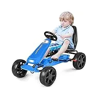 dreamade kart à pédales pour enfant, véhicule go-kart avec siège ajustable, frein à main, pneus en eva antidérapante, conduite avant&arrière, pour enfants de 3-8 ans, charge max 30kg (bleu)