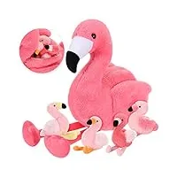 skylety 18 pouces animal de flamant rose en peluche avec 4 jouets de bébé flamant rose en peluche à intérieur jouet de maman flamant rose avec ventre zippé pour cadeau d'anniversaire noël
