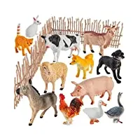 buyger jouet figurine animaux de la ferme enfant, grande et mini réaliste ensemble de figurines d'animaux avec assemblez la clôture - cadeau pour enfant garçons filles 3 4 5 ans