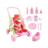 deao poupon bébé, poupée rose avec poussette et accessoires réalistes, poupon rose boit et fait pipi nombreux accessoires inclus