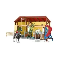 schleich 42485 farm world – Écurie avec boxes et animaux, coffret de 82 pièces avec chevaux, petits animaux de la ferme, outils et figurines de fermier, jouets de ferme pour enfants dès 7 ans