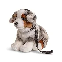 uni-toys - chien de berger australien chiot assis (avec laisse) - 22 cm (hauteur) - chien en peluche, animal de compagnie - peluche