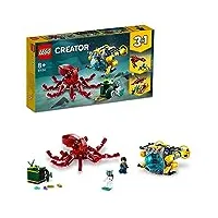 lego 31130 creator 3 en 1 jeu de 3 animaux géants avec pieuvre, homard, raie manta, 2 mini-figurines dont une figurine squelette, 522 pièces 8+