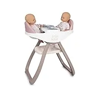 smoby - baby nurse - chaise haute jumeaux - pour poupons et poupées - transformable en bascule - 4 accessoires inclus - 220371 - beige