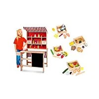 leomark la grande marchande - jeu d'imitation - commerçant - magasin - stand de vente le supermarché en bois, mini-bois - marché avec ensemble de produits alimentaires - en bois