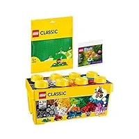 lego classic 10696 la boîte de briques créatives lego, 11023 la plaque de construction verte & 30417 fleur de jardin et papillon