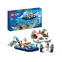 lego 60377 city le bateau d’exploration sous-marine, jouet avec mini sous-marin, requin, crabe, tortue, raie et figurines animaux marins, set de plongée sous-marine, enfants dès 5 ans