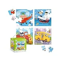 dodo - puzzles 4 en 1 sur le thème des transports (12, 16, 20, 24 pièces) pour enfants de 3 ans et plus - cadeau éducatif pour garçons et filles