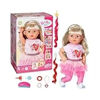 baby born sister play & style 835401 - poupée de 43cm avec tête et corps prêts à poser - 7 fonctions réalistes et 10 accessoires - convient aux enfants de 4 ans et plus