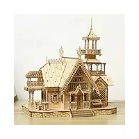 cuteefun puzzle en bois 3d kit château, suite de modèles architecturaux, faire votre propre ensemble de travail du bois pour les adultes, cadeau d'anniversaire pour la fête des pères