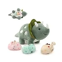 morismos dinosaure peluche maman et bébé kawaii, doux dino triceratops jouets en peluche mignon, idée cadeau pour bébé enfant filles garçons pâques anniversaire saint-valentin décorations