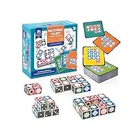 bois matching block puzzles, jeu d'association de formes avec 20 cubes 60 cartes, shape matching game jeu de société montessori Éducatif jouets pour enfants et adultes 3+ ans