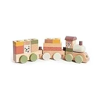 tiny love train empilable en bois, train jouet en bois pour bébé, trieur de formes en bois avec 3 wagons et 14 blocs de jeu empilables, créativité, motricité, design naturel, dès 18 mois, boho chic