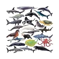 toymany ensemble de 24 figurines d'animaux, figurines d'océan, figurines d'animaux marins, petits animaux, animaux en plastique, mini-animaux, poissons de mer, poulpe, pour jouer ou comme décoration
