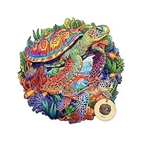 deplee casse-tête en bois pour adultes - tortue - puzzle animal en bois de forme unique - défi créatif pour adultes, famille, amis - 180 à 210 pièces - 39 x 39,2 cm - king