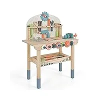 costway jouet d'etabli en bois pour enfants avec 8 outils & 53 accessoires, jeu d'imitation bricolage avec tableau noir, cadeau pour garçons et filles de 3-8 ans(60x30x79cm)