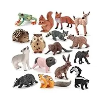gohytal lot de 16 figurines d'animaux de la forêt - jouet miniature - hibou, hérisson, renard, écureuil, ours, singes pour gâteau sur le thème de la forêt