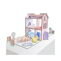 kidkraft maison de poupée play & store cottage en bois incluant accessoires et mobilier, 3 Étages de jeu, pour mini poupées de 12 cm, jouet enfant dès 3 ans, 20510