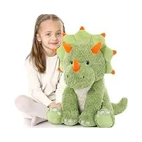 morismos peluche dinosaure geant, 60cm vert dino triceratops jouets en peluche kawaii douce grande mignon animaux cadeau grosse pour enfants petite amie noël anniversaire