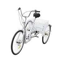 tricycle pour adultes, 26 pouces, 3 roues, avec panier, vélo à 6 vitesses, charge 120 kg, hauteur du véhicule réglable 100-110 cm, pour divertissement, shopping 115 x 70 x 38 cm