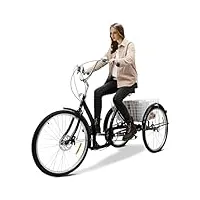 tricycle pour adultes, 26 pouces, 3 roues, avec panier, 6 vitesses, charge 120 kg, hauteur du véhicule réglable 100-110 cm, 115 x 70 x 38 cm, pour adultes, garçons et filles, noir