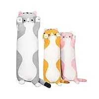 shownicer peluche chat - coussin en peluche kawaii - coussin en peluche - jouet chaton - cadeau pour enfants et filles de 12 ans et plus - gris - 130 cm