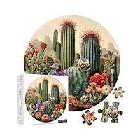 puzzles vintage pour adultes de 1000 pièces et plus, puzzle rétro pickforu avec diverses fleurs de cactus, puzzle rond comme cadeau pour les amateurs de plantes