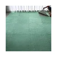 tapis de jeu carrés moelleux 24 pièces, dalles de tapis emboîtables, tapis de sol en mousse puzzle en peluche avec bordure, protection du sol, 1 cm d'épa(size:23.6x23.6 inch,color:vert)