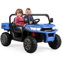 giantex voiture électrique 2 places enfant 12v avec télécommande 2,4 g, camion à benne basculante avec 4 roues absorbant chocs, démarrage lent, musique, vitesse 3-8 km/h, charge 50kg, 3-8 ans-bleu