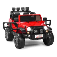 giantex voiture tout-terrain électrique 2 places pour enfant,jeep avec télécommande,lumières led musique,3 vitesses réglables rouge