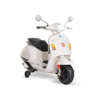 scooter moto électrique enfants 6 v dim. 102l x 51l x 76h cm musique mp3 port usb klaxon phare feu ar blanc vespa