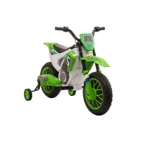 moto cross électrique pour enfant 3 à 5 ans 12 v 3-8 kmh avec roulettes latérales amovibles dim. 106,5l x 51,5l x 68h cm vert