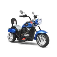 moto électrique 6v pour enfants scooter avec 3 roues effet sonore et lumineux, 3km/h max, 3 ans + style de chopper bleu