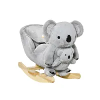 jouet à bascule koala avec marionnette - effet sonore rugissement - fauteuil intégré, ceinture de sécurité - bois peuplier peluche courte polyester gris
