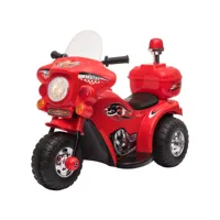 moto scooter électrique pour enfants modèle policier 6 v 3 kmh fonctions lumineuses et sonores top case rouge