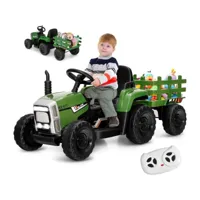giantex  tracteur électrique voiture enfant avec remorque,roue motrice arrière et phare à led et musique,ceinture de sécurité,vert foncé