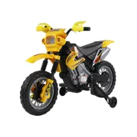 moto cross électrique enfant 3 à 6 ans 6 v phares klaxon musiques 102 x 53 x 66 cm jaune et noir