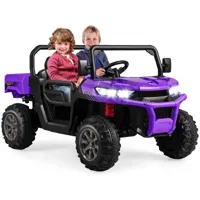 giantex voiture électrique 2 places enfant 12v avec télécommande 2,4 g, camion à benne basculante avec 4 roues absorbant chocs, démarrage lent, musique, vitesse 3-8 km/h, charge 50kg, 3-8 ans-violet